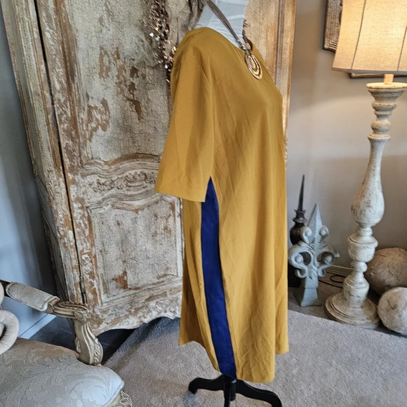 Kasper Mustard Dress with Royal Blue Details - Picture 3 of 7